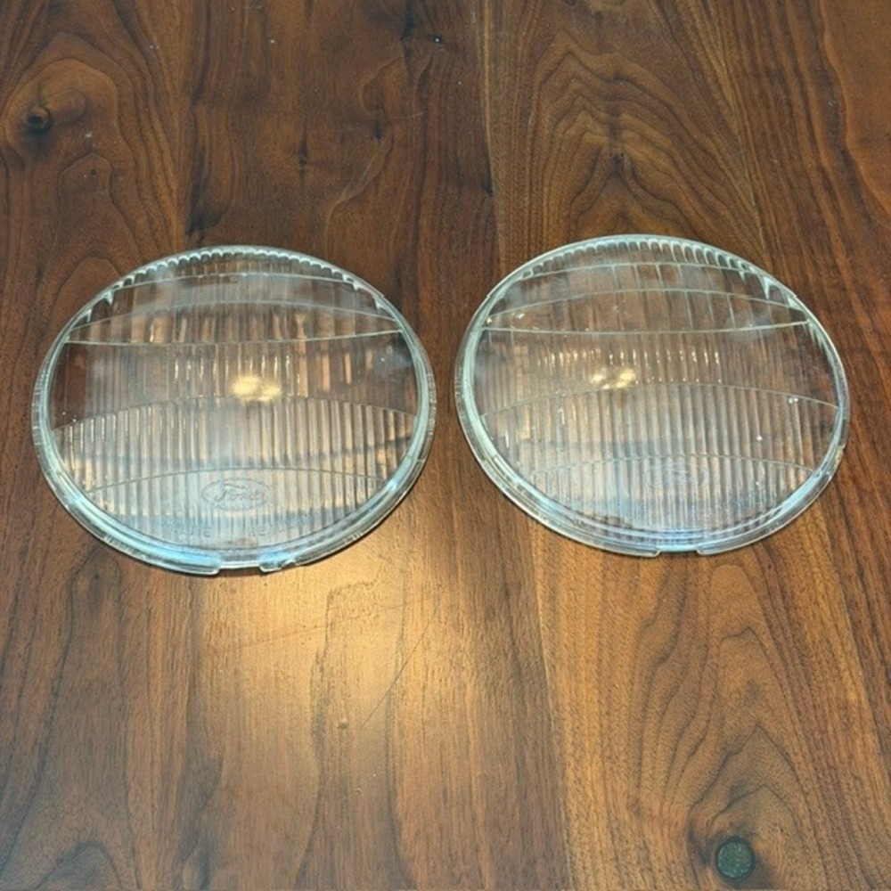 Vintage Ford Glass Headlight Lenses Pair Pat 1887107 Design 71122 Clear Fluted